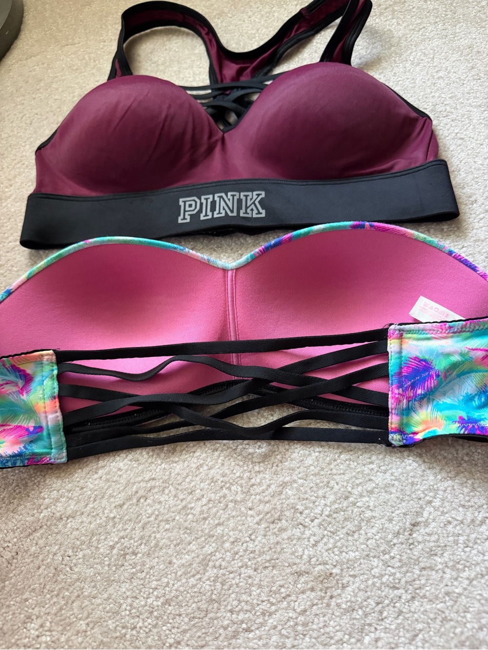 VS PINK Bra Bundle both Size Small EUC Strappy & Tropical Bandeau Set - Picture 4 of 4